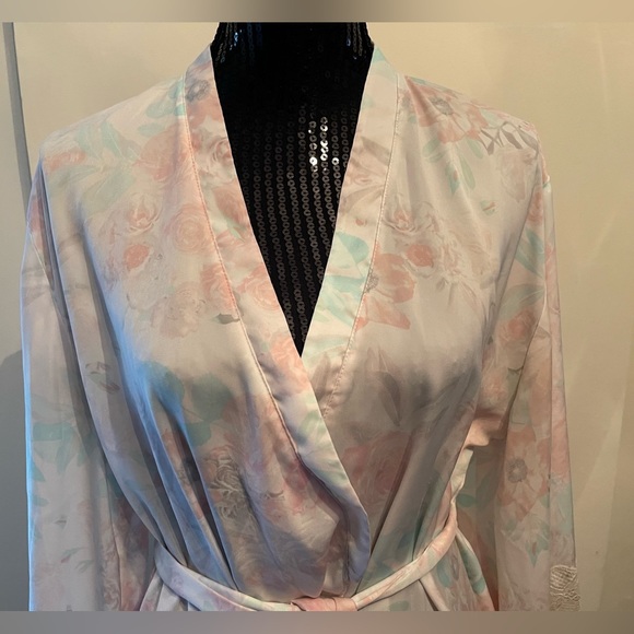 La Vie En Rose 🌹 Pastel Floral Lace Trim Kimono Robe Size S/M - Picture 4 of 12